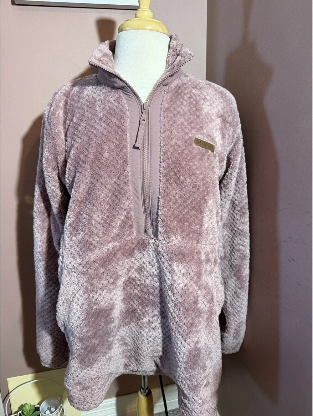 Columbia Fire Side Half Zip Pullover Sherpa Fleece Womens Large Mauve Pink Soft